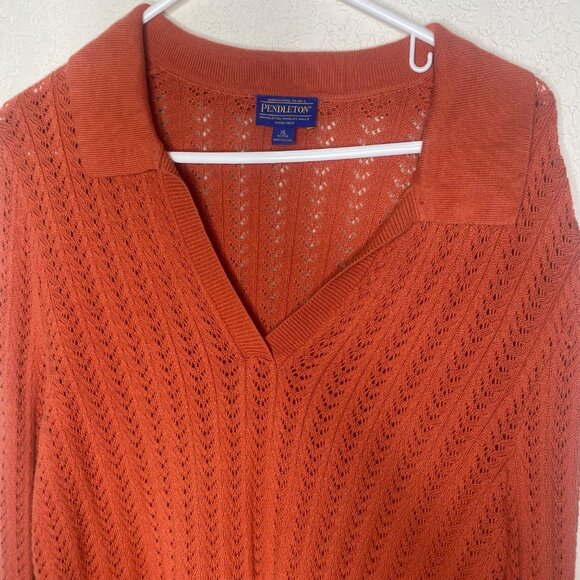 Vintage Pendleton Sweater Womens XL Petite Orange Open Knit Long Sleeves Pullove - Picture 3 of 10